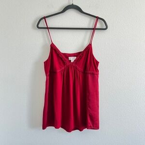 Y2K Ann Taylor LOFT Red Satin Babydoll V-Neckline‎ Camisole XL Downtown Girl